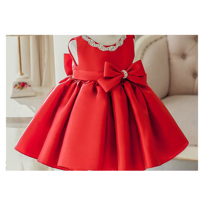 Vestido Infantil Vermelho Lacinho e Pedras