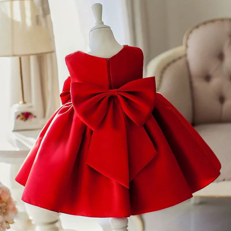 Vestido Infantil Vermelho Lacinho e Pedras