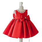 Vestido Infantil Vermelho Lacinho e Pedras