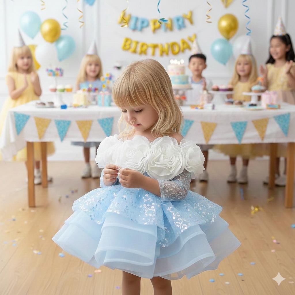 Vestido Infantil Flores Brilhantes