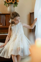 Vestido De Festa Infantil Franjas e Pérolas