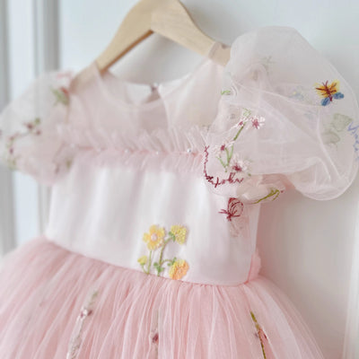 Vestido Infantil de Tule Floral