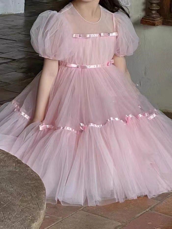 Vestido De Festa Infantil de Tule Rosa Princesa