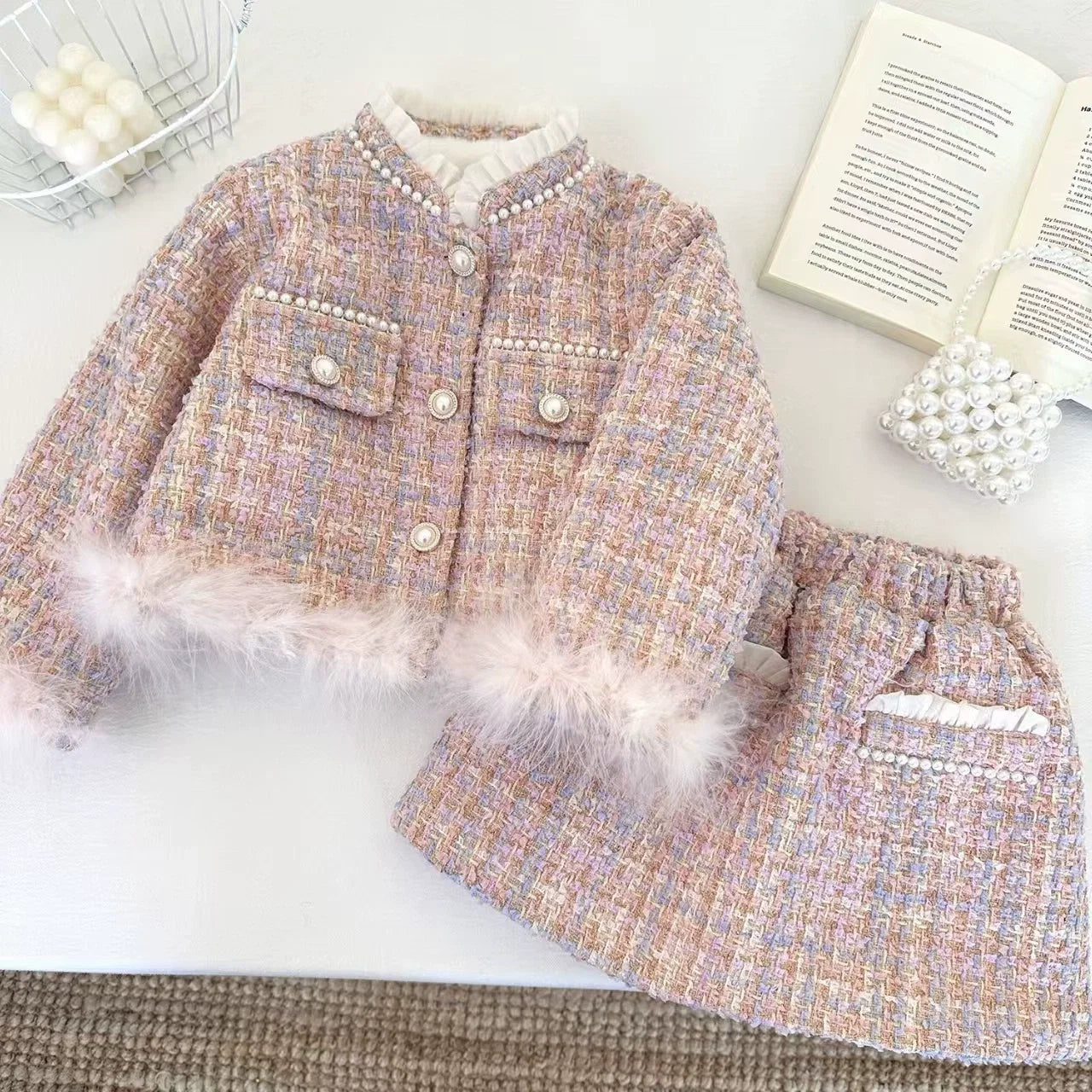 Conjunto Infantil Inverno Tweed Pérolas