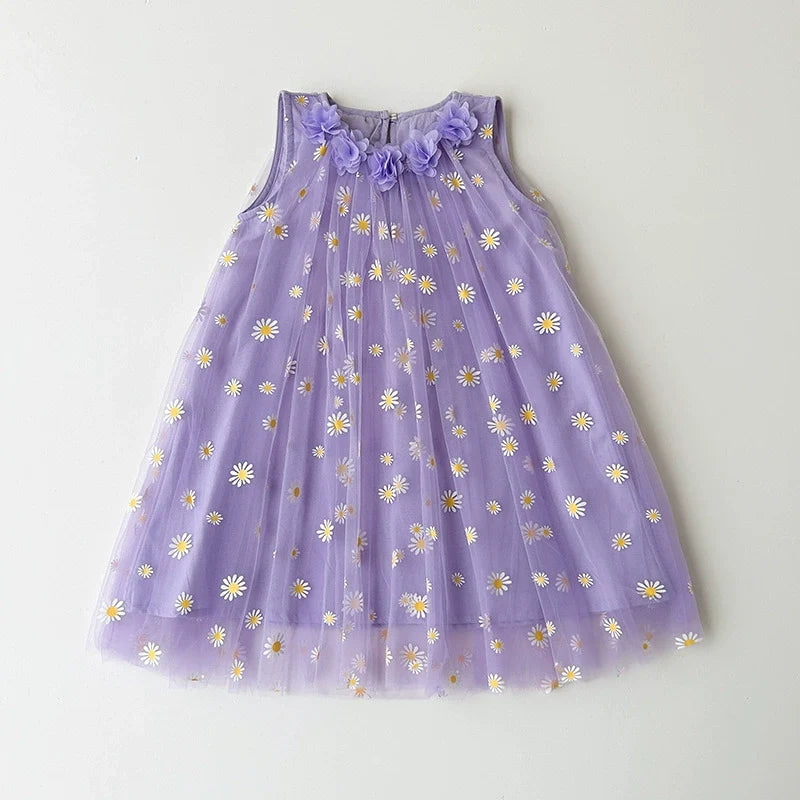 Vestido Infantil Tule Margaridas