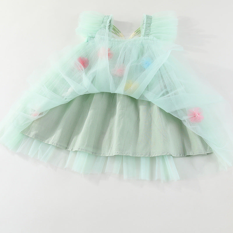 Vestido Infantil de Tule com Asas e Flores