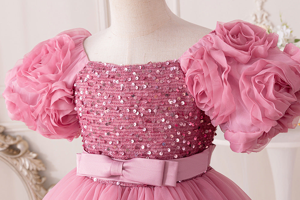 Vestido Infantil de Festa Flores e Lantejoulas
