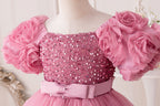 Vestido Infantil de Festa Flores e Lantejoulas
