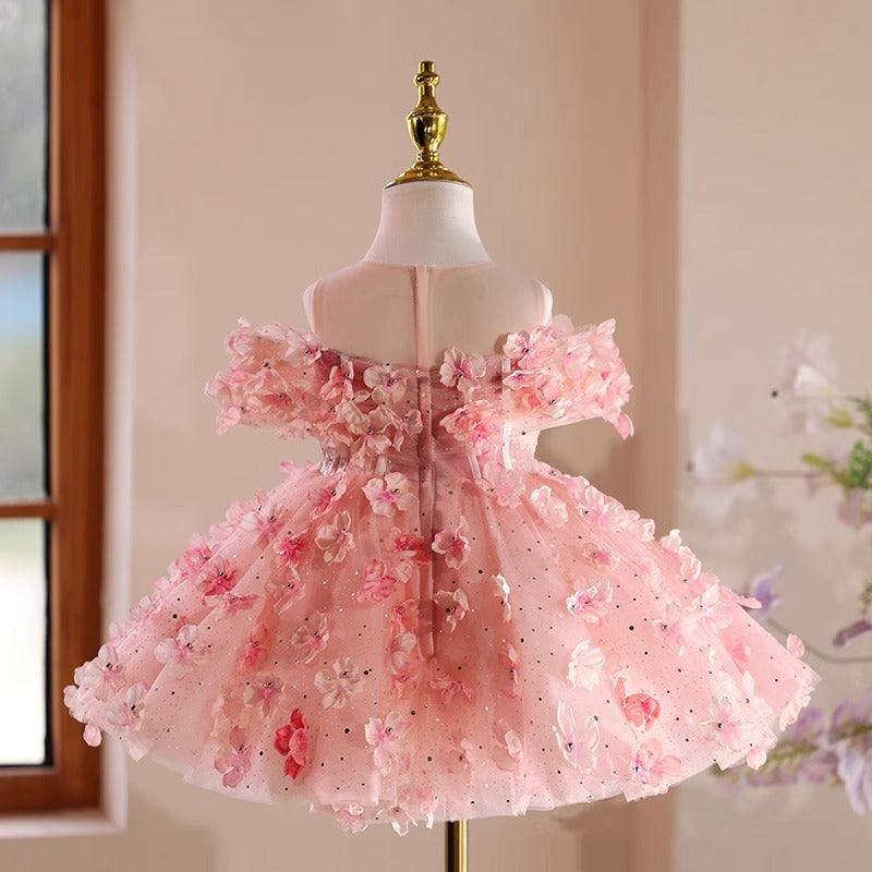 Vestido Infantil de Festa Rosa Florzinhas