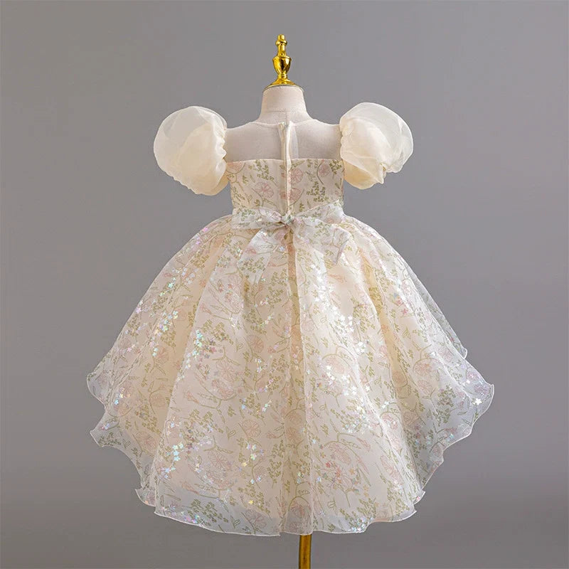 Vestido Infantil Folhas Manga Bufante