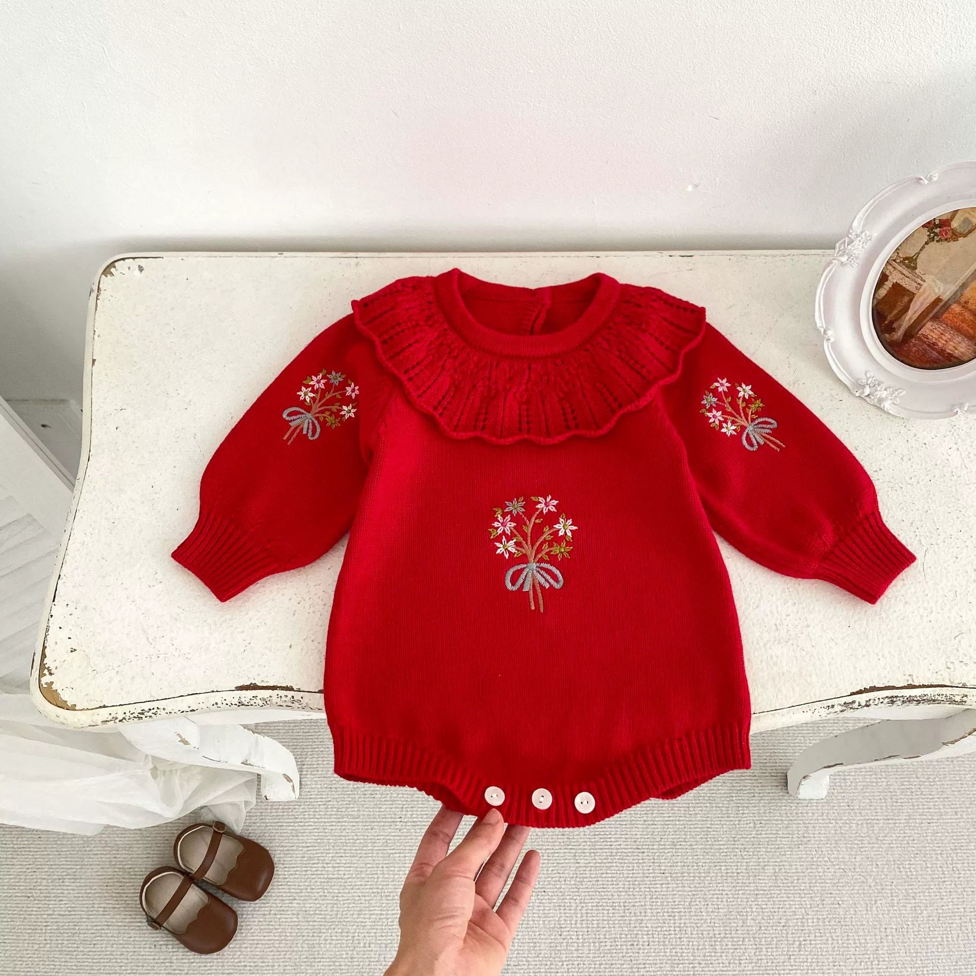 Body Infantil de Tricô Bordadinho Flores