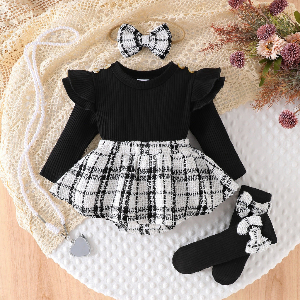 Conjunto Infantil Feminino Botões e Xadrez