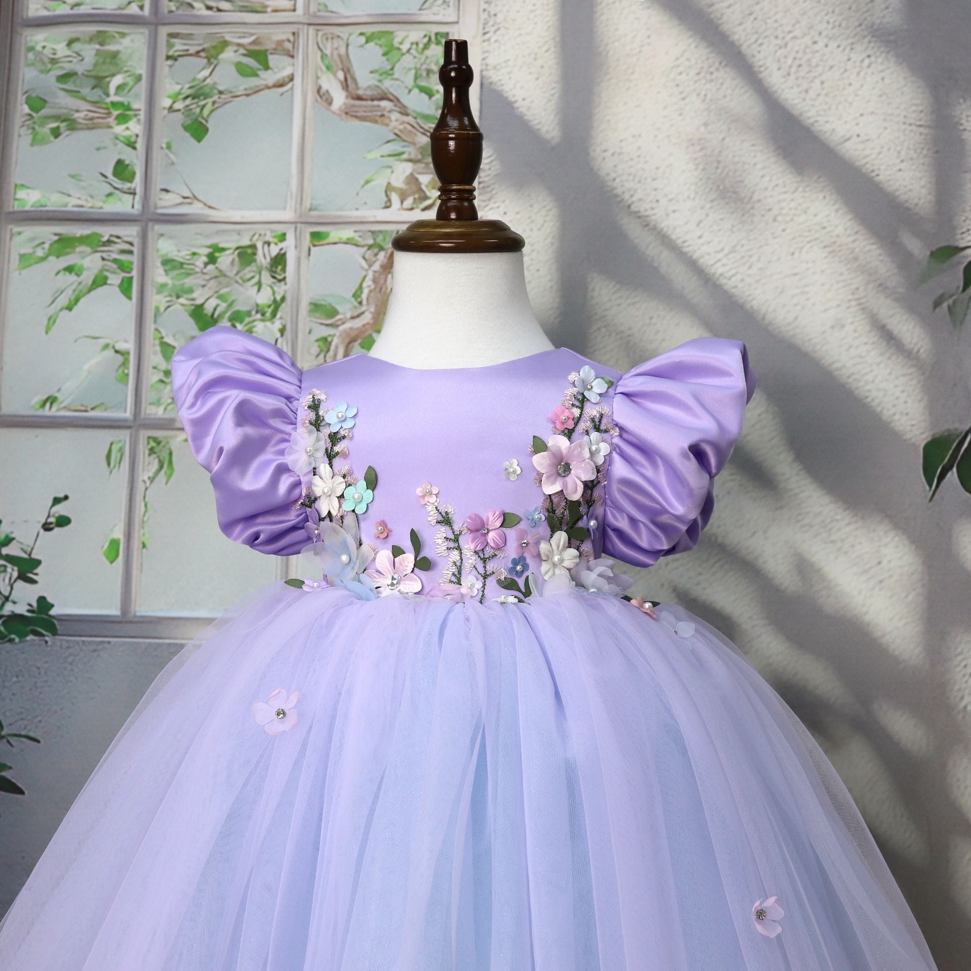Vestido de Festa Infantil Roxo Flores