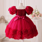 Vestido Infantil de Festa Flores e Lantejoulas