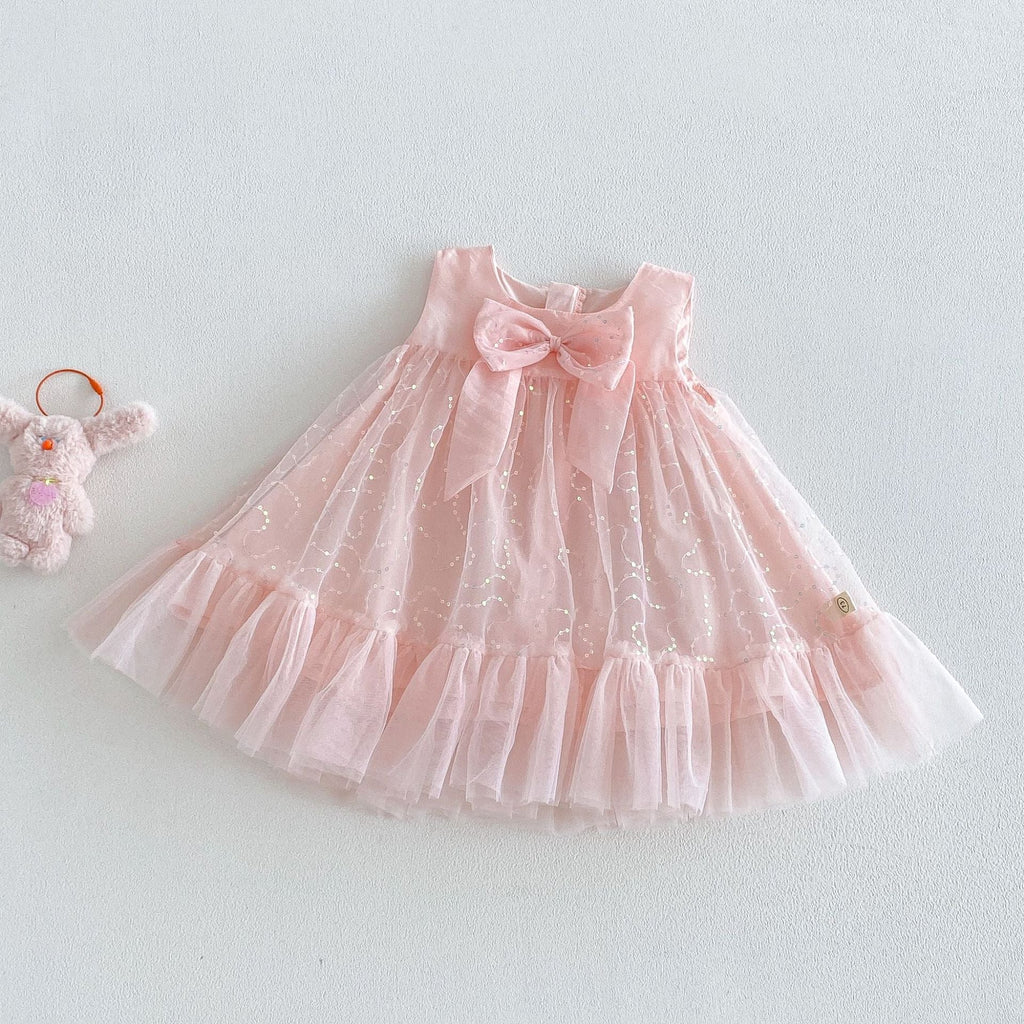 Vestido Infantil Tule Brilhante Lacinho