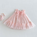 Vestido Infantil Tule Brilhante Lacinho