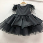 Vestido Infantil Preto Cetim Pluminha