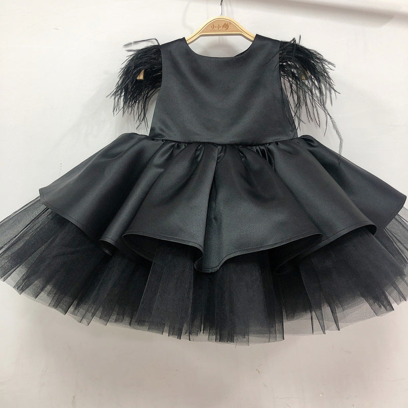 Vestido Infantil Preto Cetim Pluminha