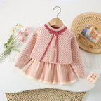 Conjunto Infantil Feminino Tricô Poá Lacinho