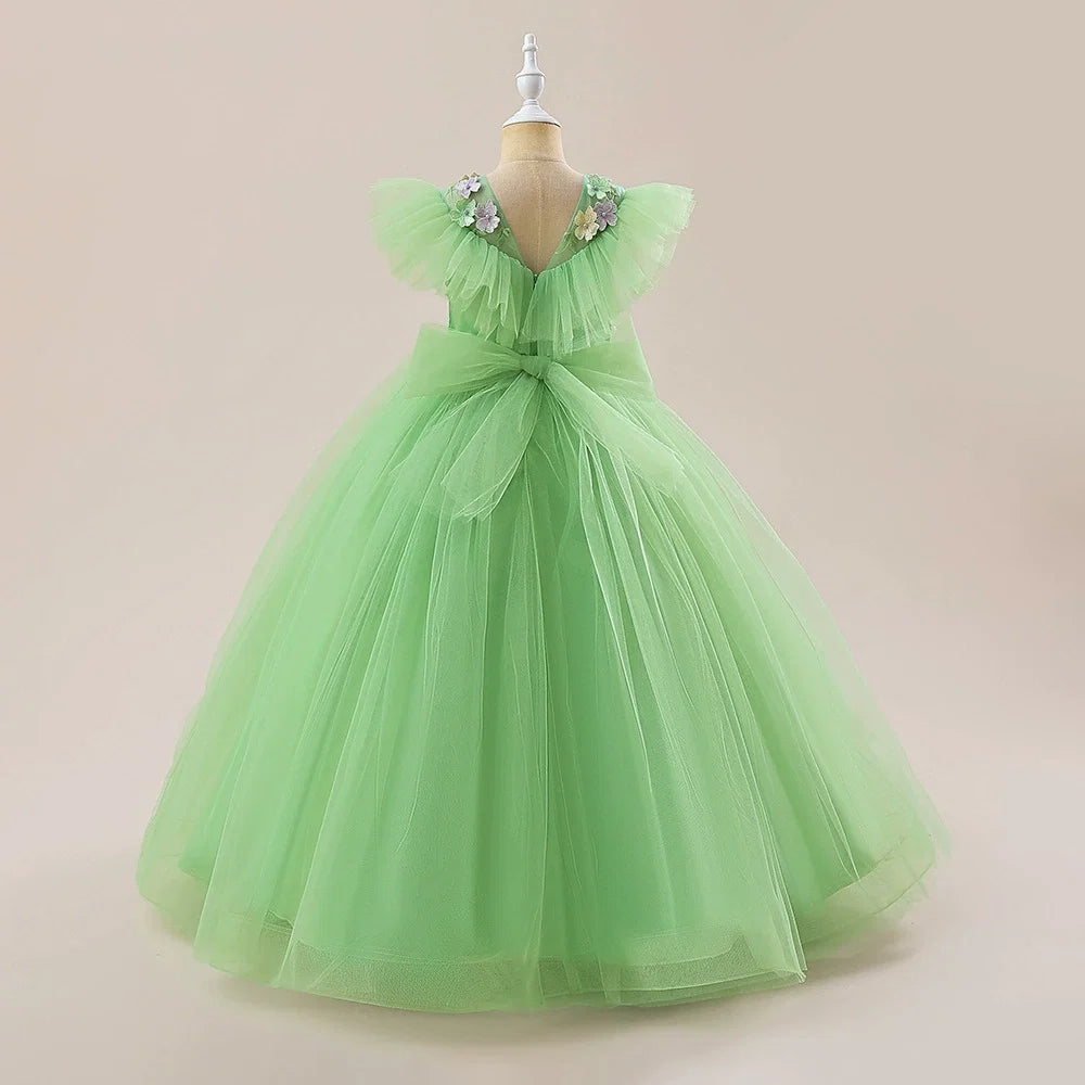 Vestido Infantil Verde Florzinhas e Lacinho