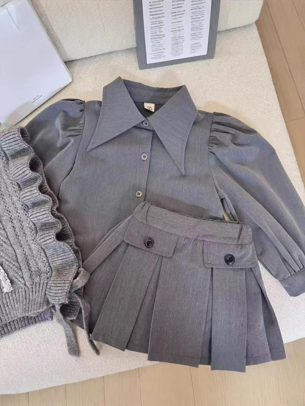 Conjunto Infantil Cinza 3 Peças Lacinho