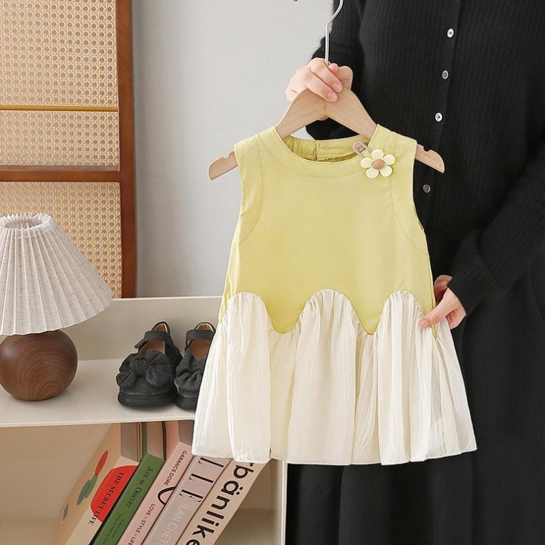 Vestido Infantil Barra Plíssadinha e Florzinha