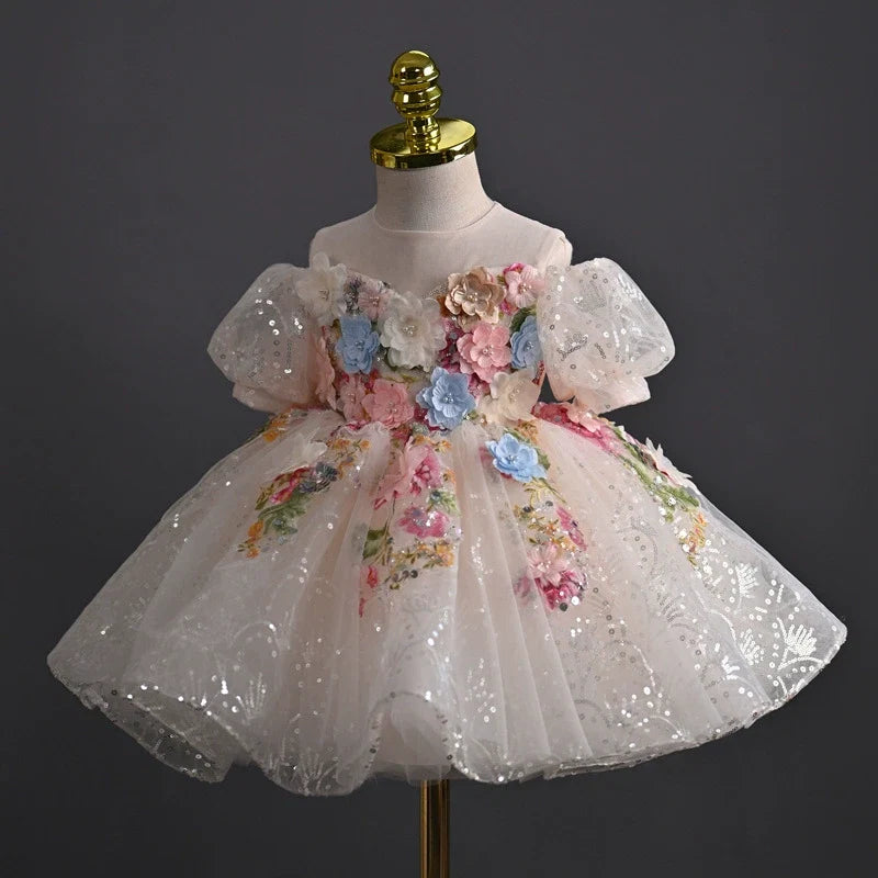 Vestido Infantil Brilhante Flores
