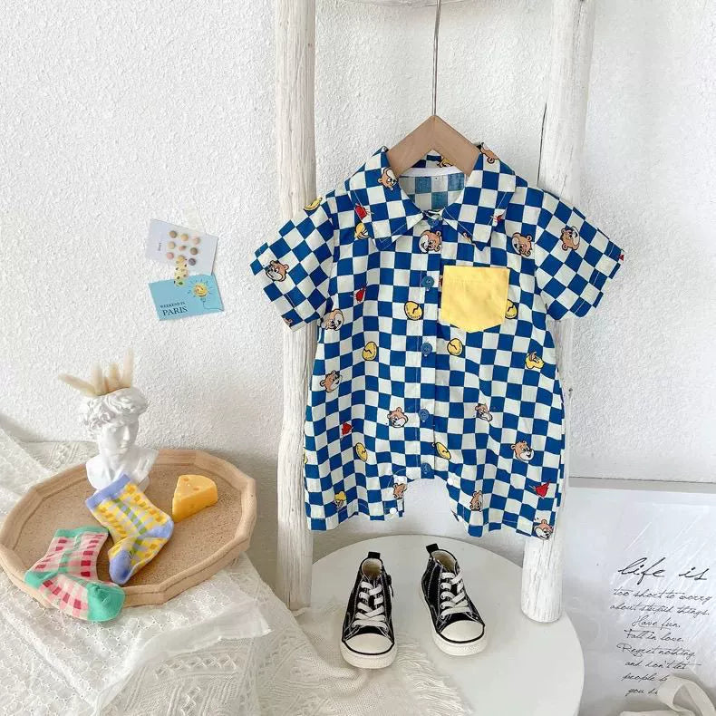 Macaquinho Infantil Xadrez Azul