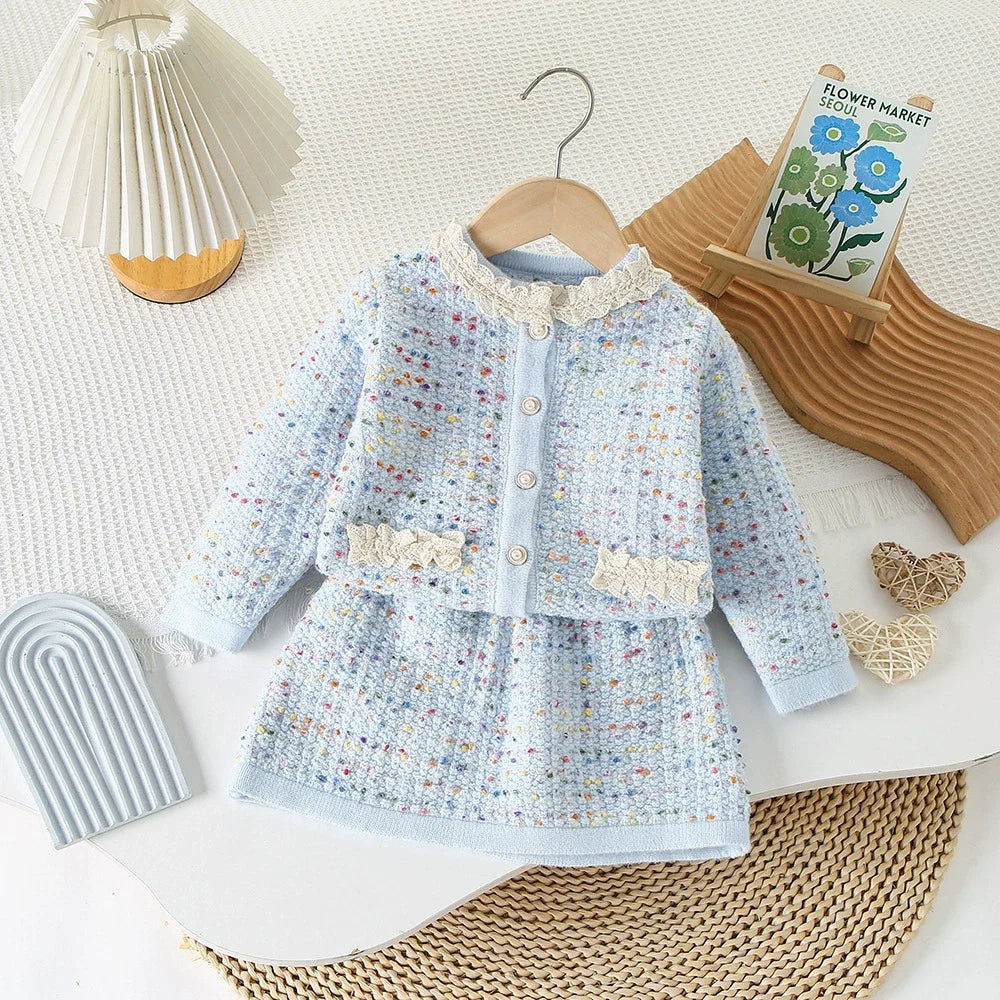Conjunto Infantil Feminino Tricô Bolinhas Coloridas