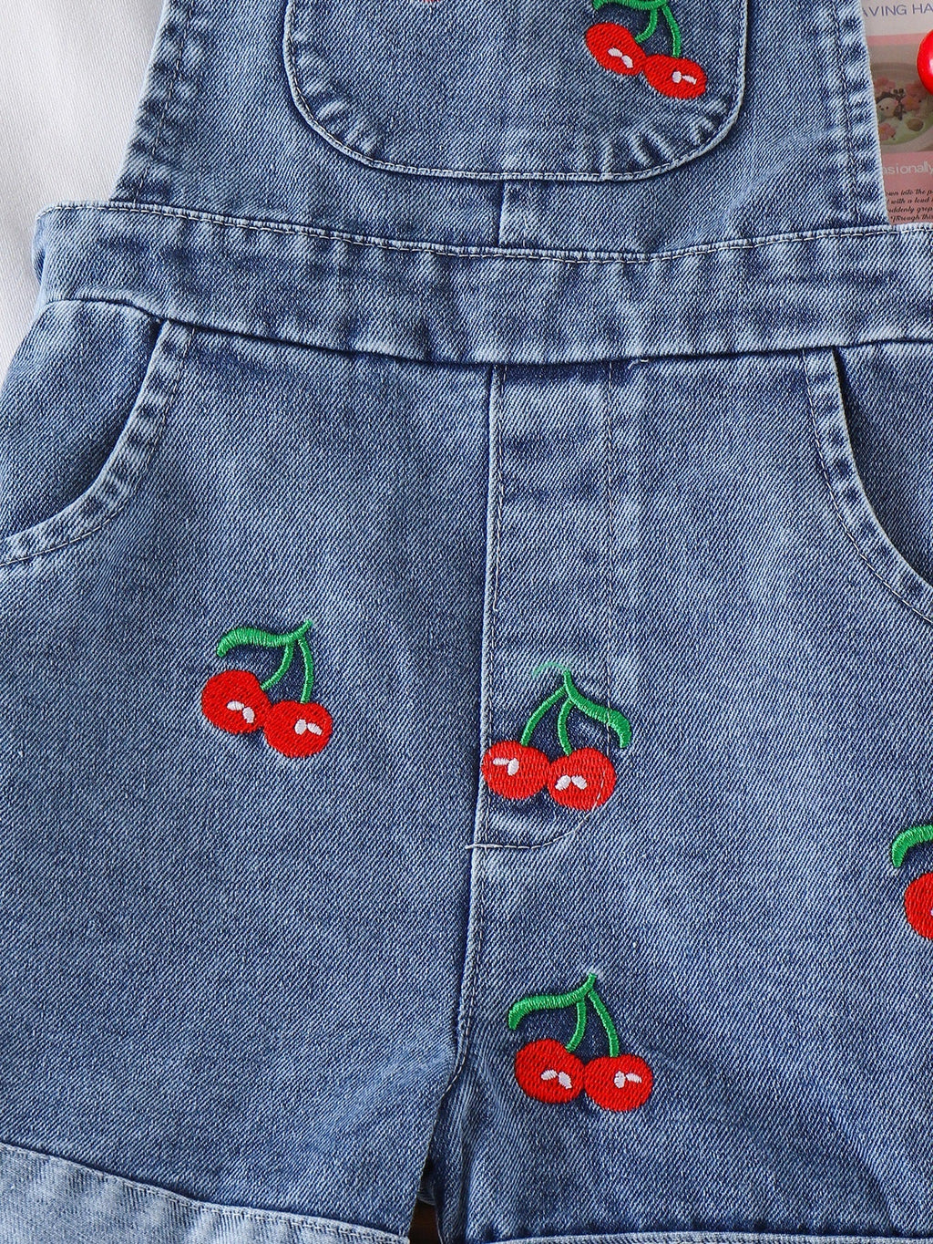 Jardineira Jeans Cerejinha + Blusinha
