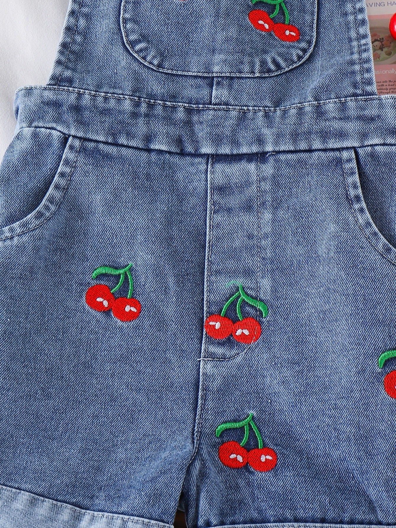 Jardineira Jeans Cerejinha + Blusinha