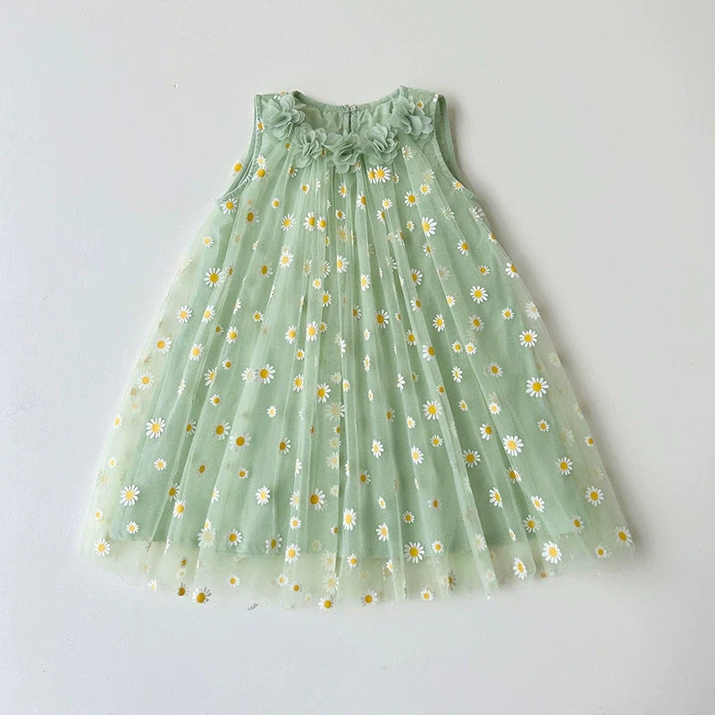 Vestido Infantil Tule Margaridas