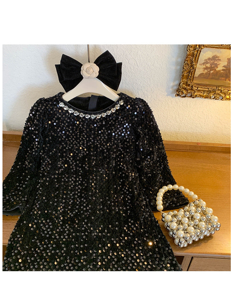 Vestido Infantil Preto de Lantejoulas