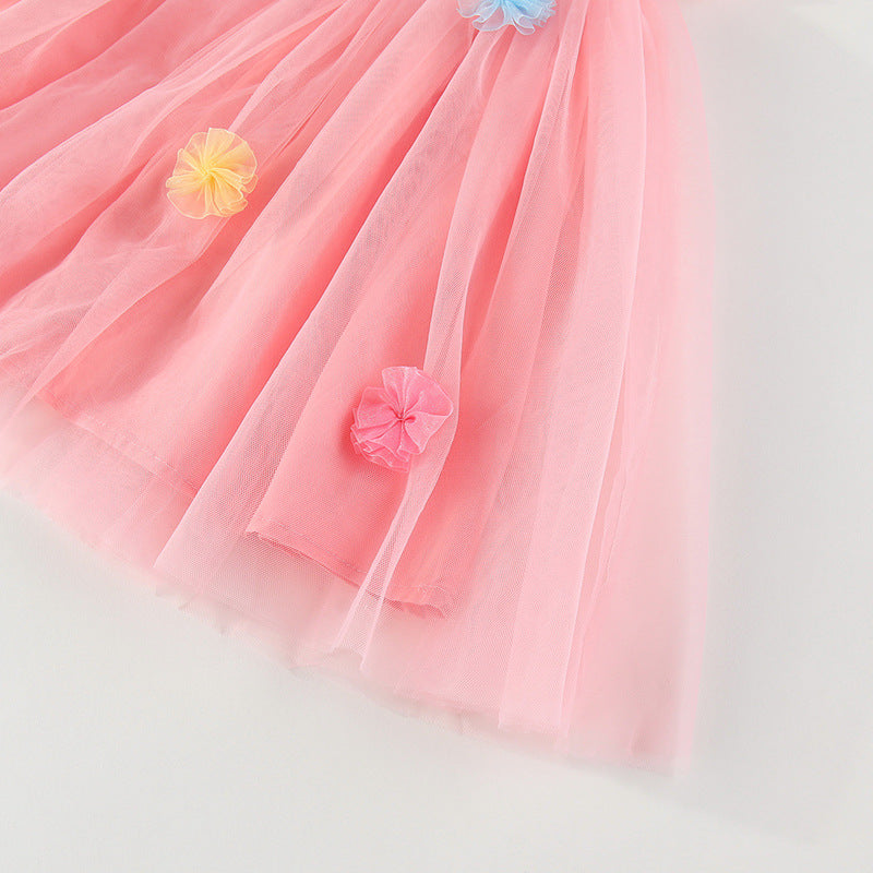 Vestido Infantil de Tule com Asas e Flores