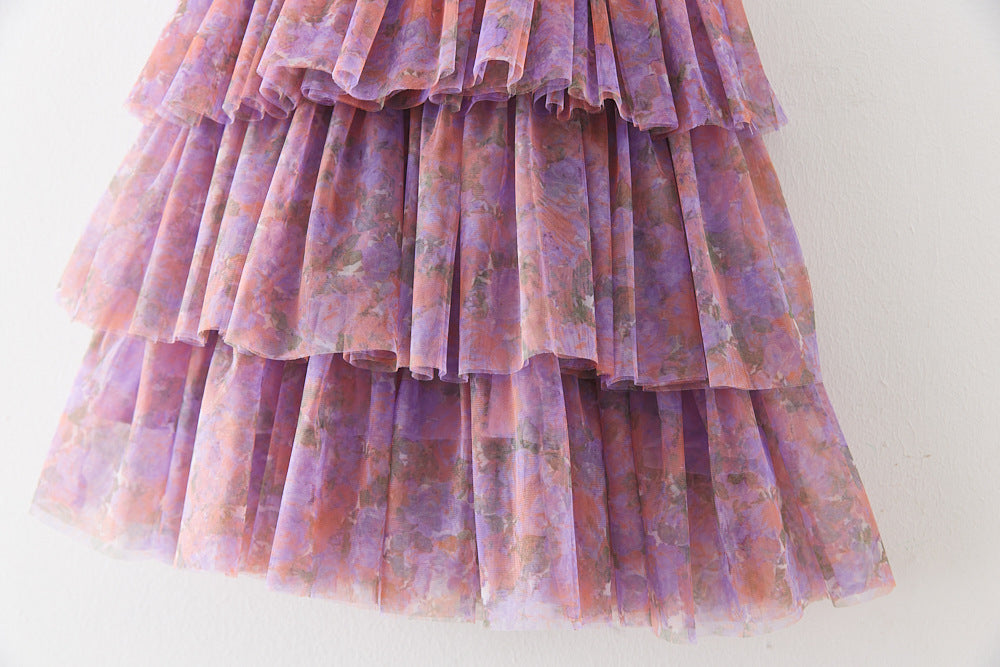 Vestido Infantil Tule Camadas com Flores