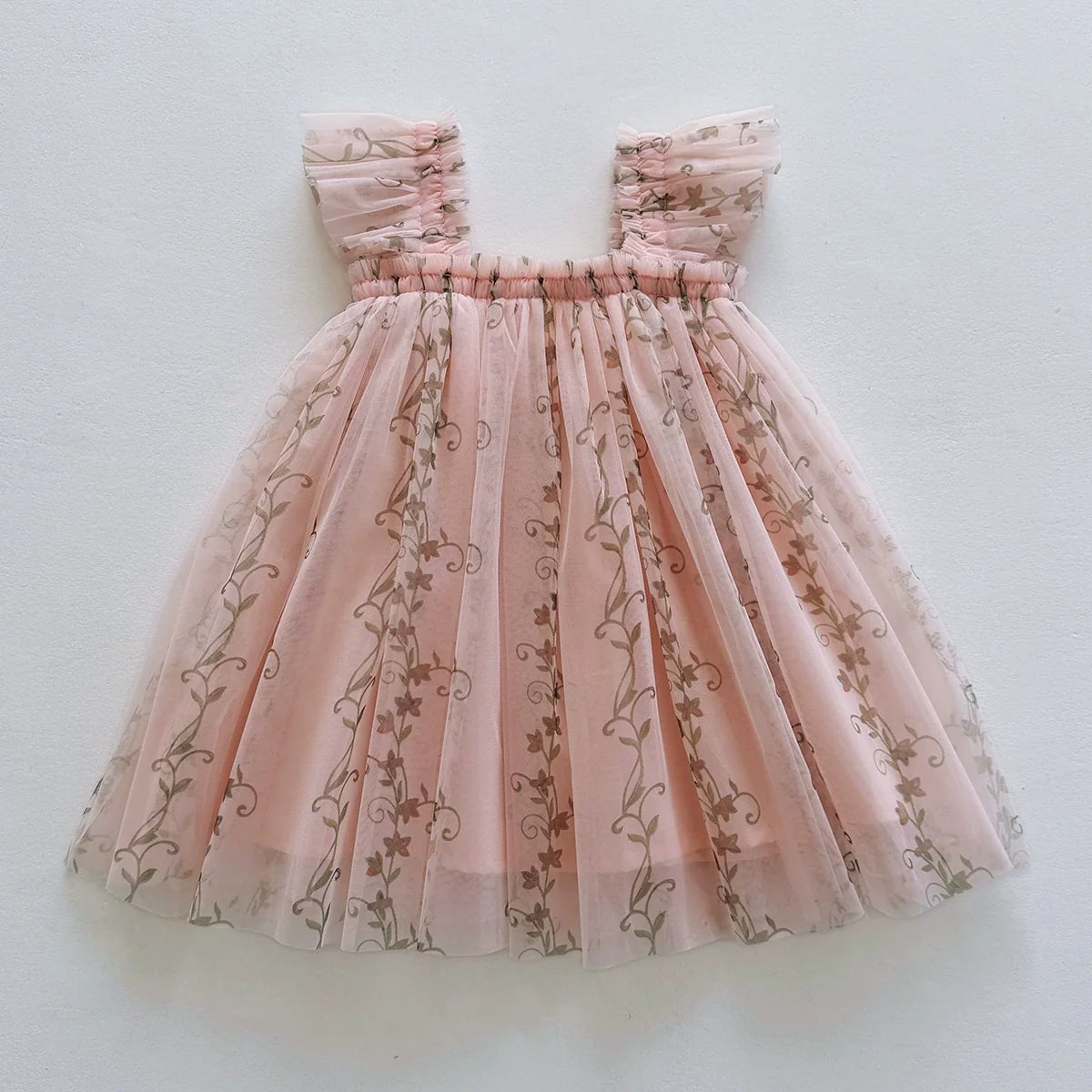 Vestido Infantil Tule Ramos de Flores