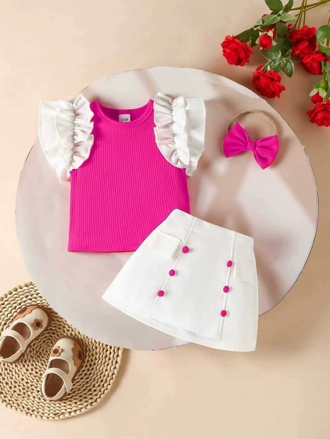 Conjunto Infantil Feminino Mangas Babadinhos e Botões