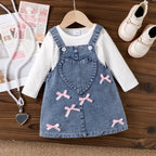 Conjunto Infantil  Jardineira lacinhos + Blusa