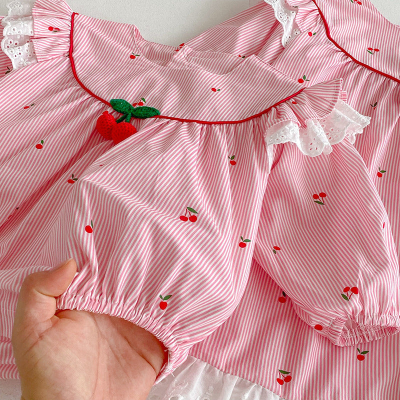 Body/ Vestido Infantil Rosa Cerejinhas