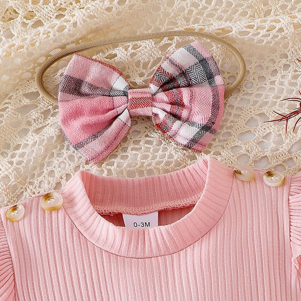 Conjunto Infantil Feminino Botões e Xadrez