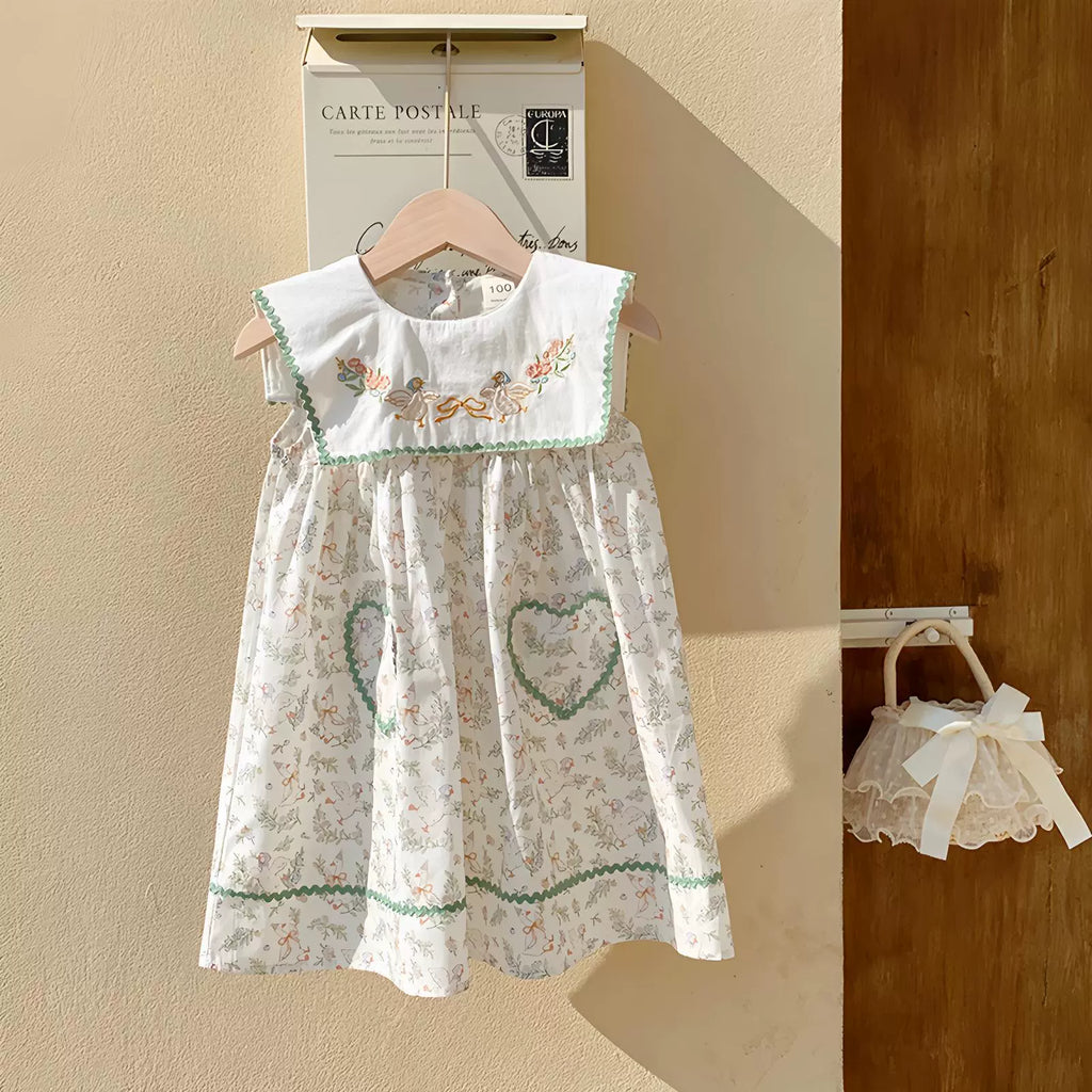 Vestido Infantil Bordado Patinhos Florzinhas