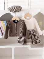 Conjunto Infantil Feminino 3 Peças Jaqueta com Sainha