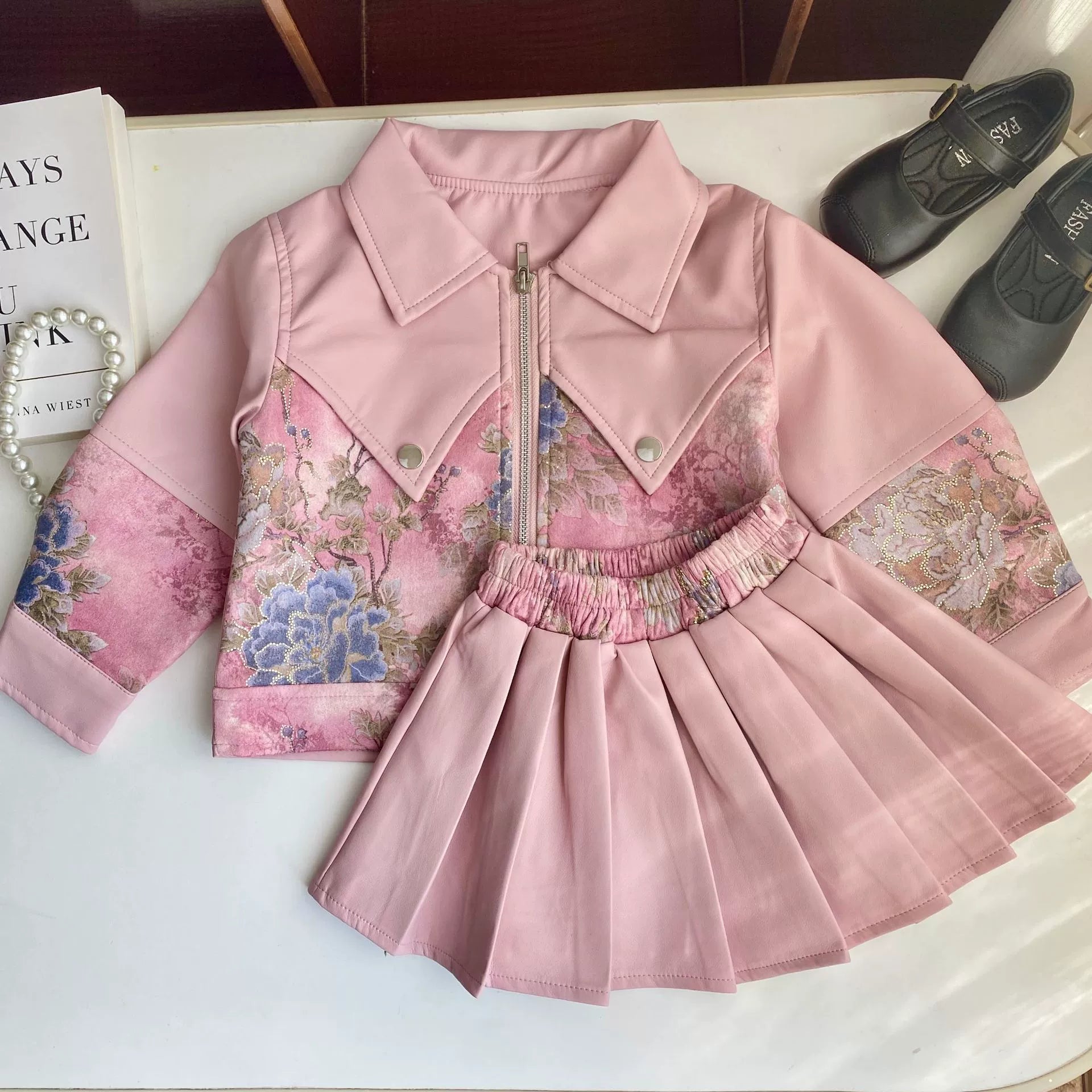 Conjunto Infantil Feminino Couro Floral