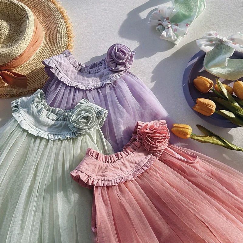 Vestido Infantil de Tule Flor