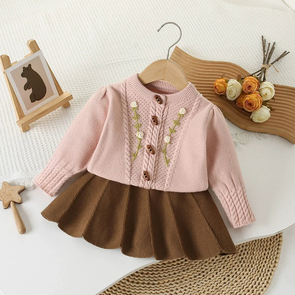 Conjunto Infantil Feminino Tricô Florzinhas