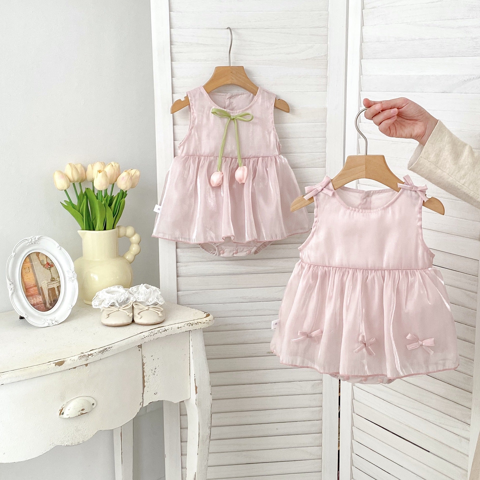 Body/ Vestido Infantil Rosa Tulipas