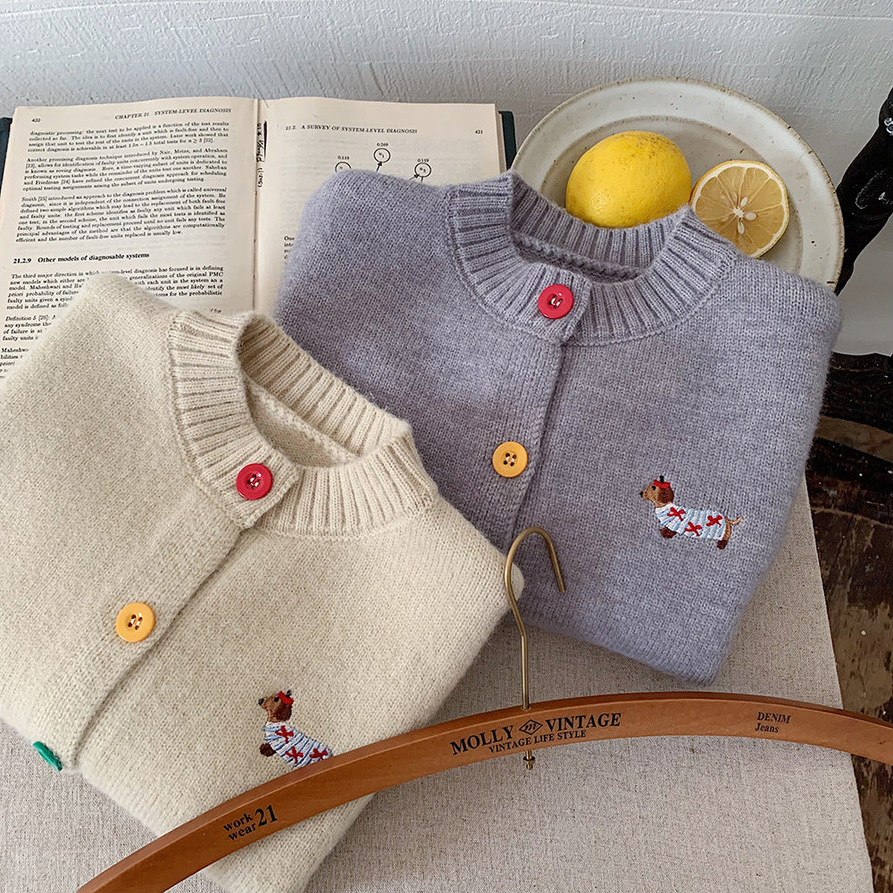 Cardigan Infantil Tricô Botões Cachorrinho
