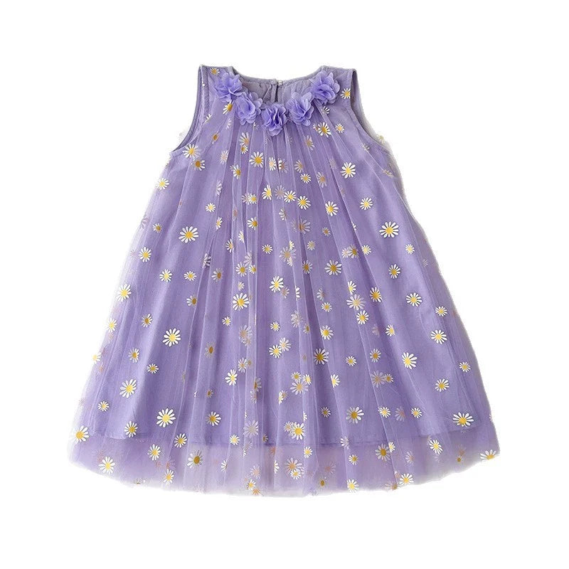Vestido Infantil Tule Margaridas