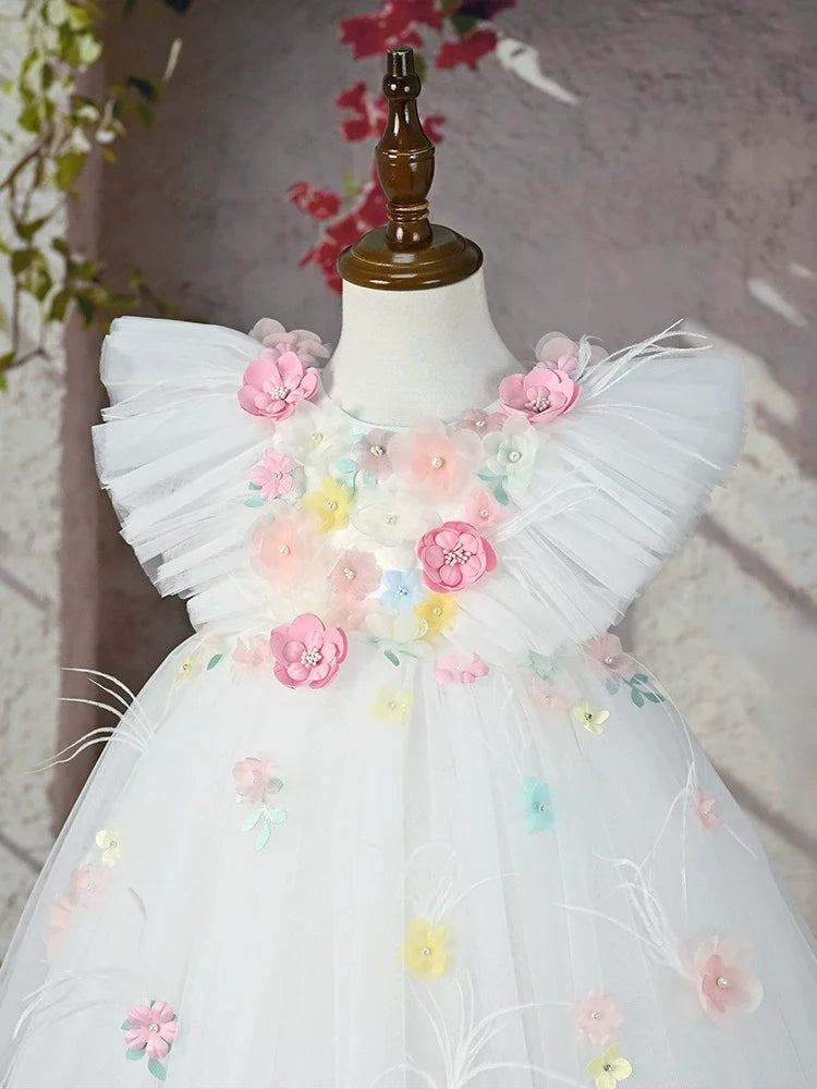 Vestido Infantil Branco Flores Encanto