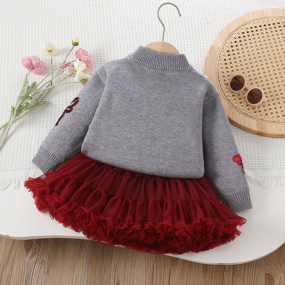 Conjunto Infantil Suéter Lacinhos e Sainha